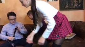 Кадр 2 с порно видео Худая студентка трахается с двумя сокурсниками